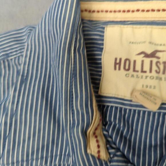 Hollister Button Up Shirt Men's Extra Large Striped Blue XL Pocket Long Sleeve - Picture 3 of 9